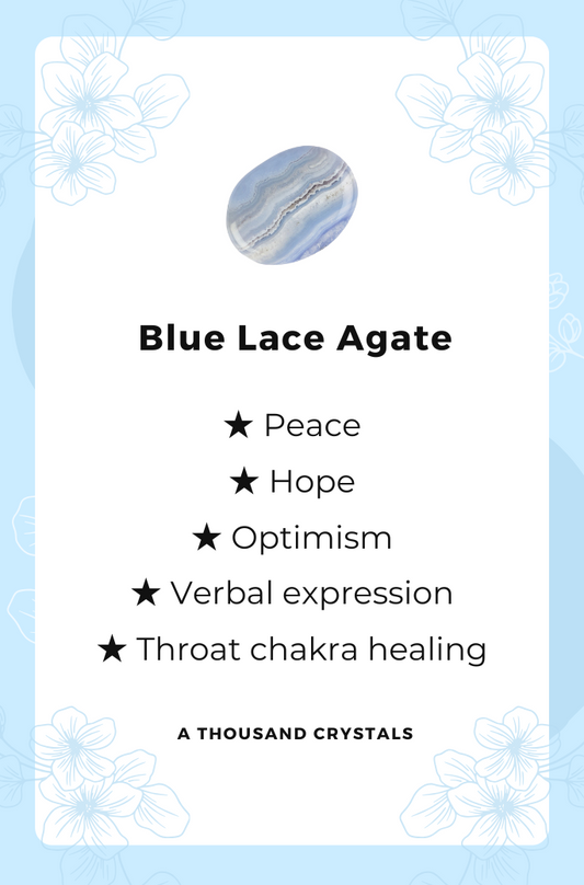 Blue Lace Agate Crystal for Peace, Hope, Optimism, Verbal Expression and Throat Chakra Healing