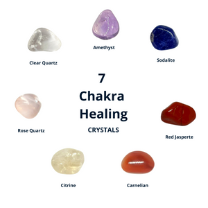 7 Chakra Healing Crystal Set: Red Jasper, Carnelian, Citrine, Rose Quartz, Sodalite, Amethyst, Clear Quartz