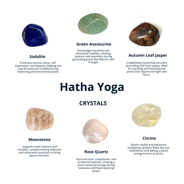 Hatha Yoga Crystal Set: Sodalite, Green Aventurine, Autumn Leaf Jasper, Moonstone, Rose Quartz, Citrine