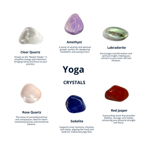 Yoga Crystal Set: Clear Quartz, Amethyst, Labradorite, Rose Quartz, Sodalite, Red Jasper