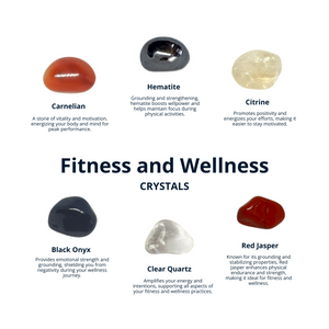 FITNESS AND WELLNESS Crystal Set for Energy, Strength, & Vitality: 6 Crystals Set, Carnelian, Hematite, Citrine, Onyx, Quartz, Red Jasper