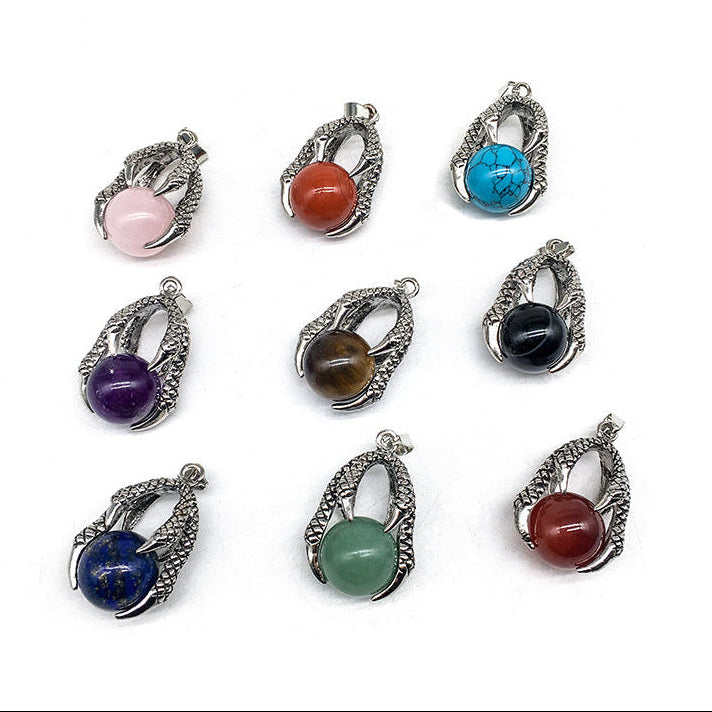 Gemstone Dragon Claw Pendant Necklace