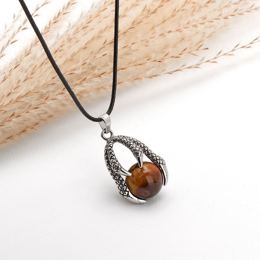 Gemstone Dragon Claw Pendant Necklace