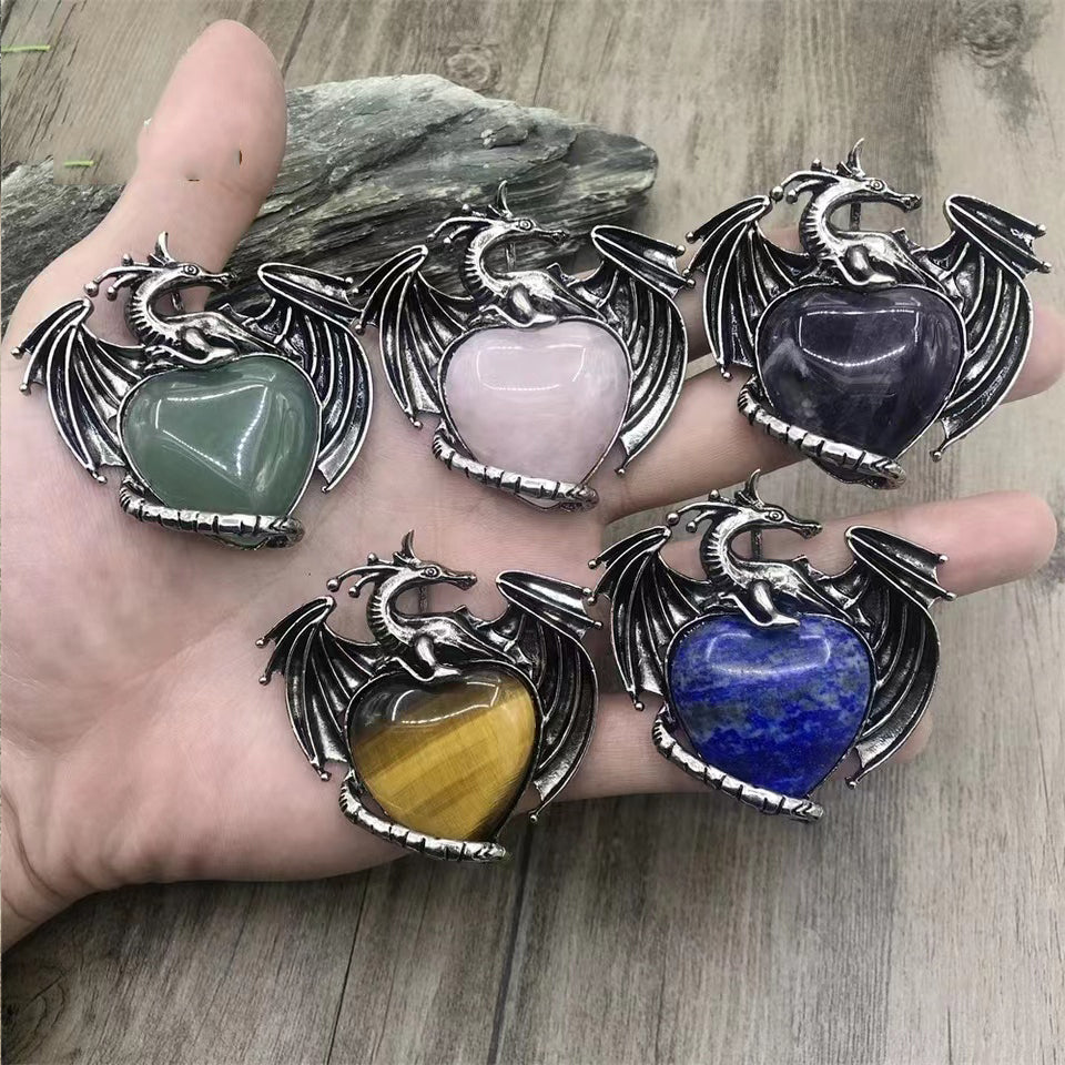 Gemstone Dragon Heart Pendant Necklace