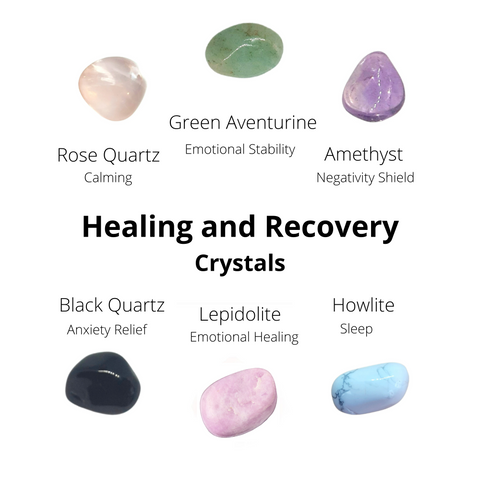 HEALING AND RECOVERY, Crystals Set, Healing Crystals, Rose Quartz, Lepidolite, Amethyst, Black Onyx, Green Aventurine, Howlite