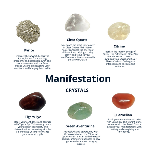 Manifestation Healing Crystals Set, Rose Quartz, Fluorite, Green Aventurine, Quartz, Amethyst