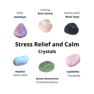 Stress Relief and Calm. Crystals Gift, Gemstones, Healing Stones, Rose Quartz, Amethyst, Black Onyx, Howlite, Green Aventurine