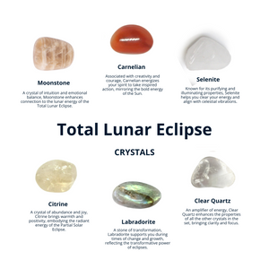 TOTAL LUNAR ECLIPES Crystals Set, Moonstone, Carnelian, Selenite, Citrine, Labradorite, Clear Quartz, Healing Crystals and Stones, Gemstones