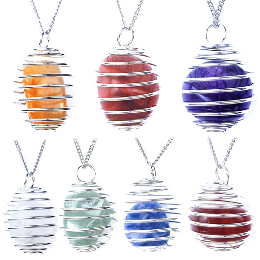 Crystal Spiral Cage Crystal Pendant Necklaces