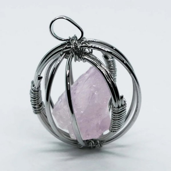 Rose Quartz in Cage Pendant Necklace