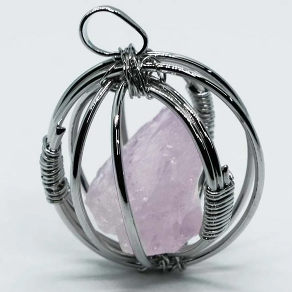Rose Quartz in Cage Pendant Necklace
