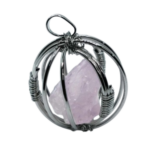 Rose Quartz in Cage Pendant Necklace