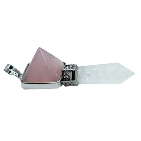 Rose Quartz Pyramid Wand Pendant Necklace