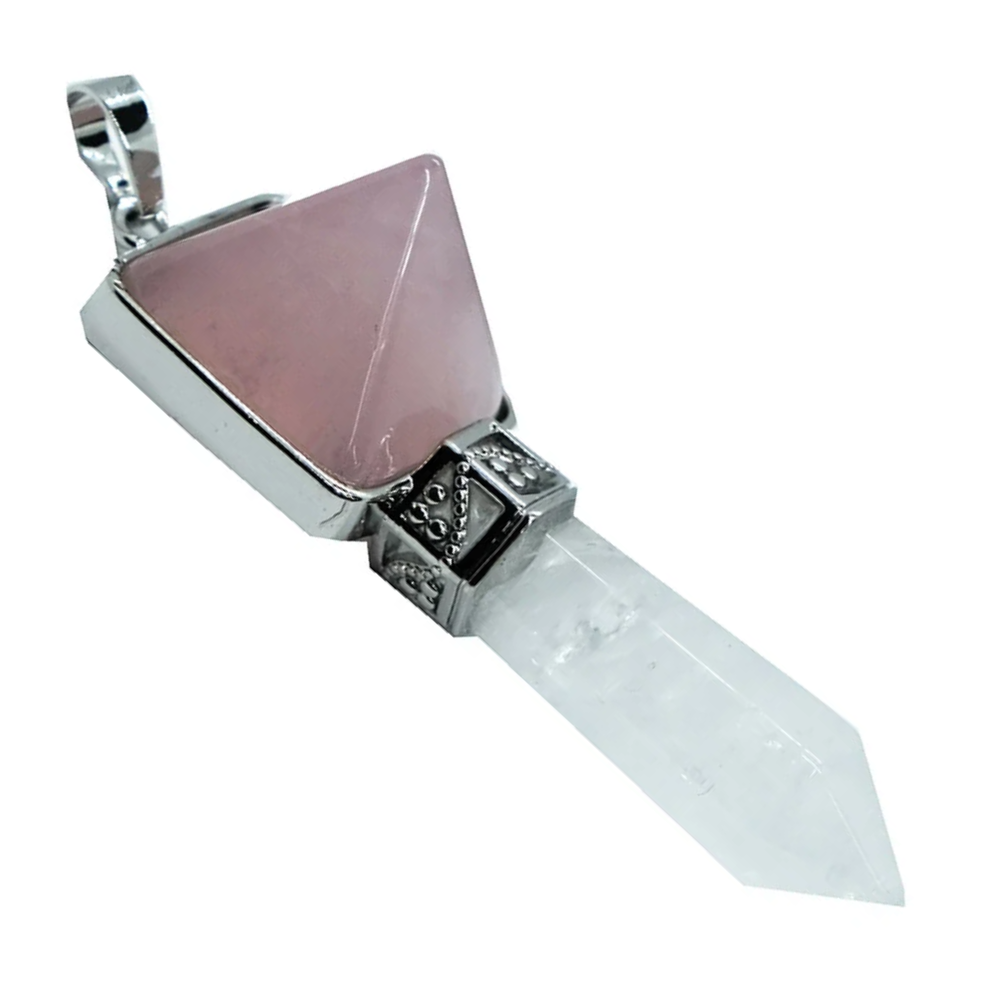 Rose Quartz Pyramid Wand Pendant Necklace