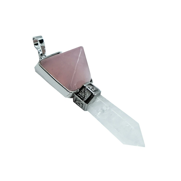Rose Quartz Pyramid Wand Pendant Necklace