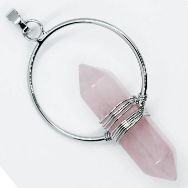 Rose Quartz Wand Wire Pendant Necklace