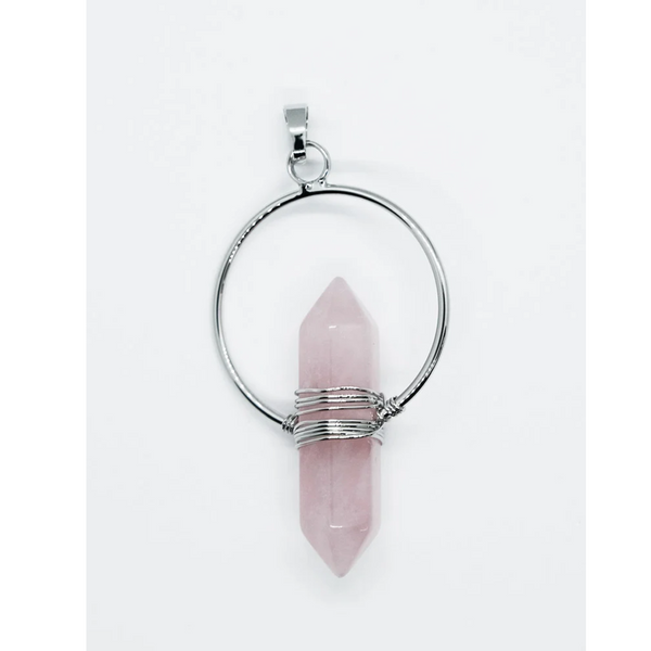 Rose Quartz Wand Wire Pendant Necklace