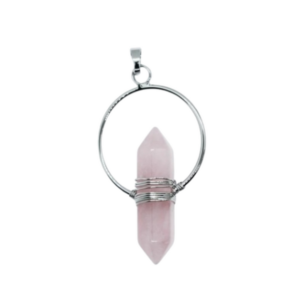 Rose Quartz Wand Wire Pendant Necklace