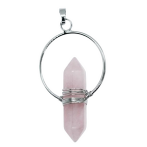 Rose Quartz Wand Wire Pendant Necklace