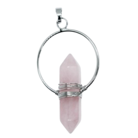 Rose Quartz Wand Wire Pendant Necklace