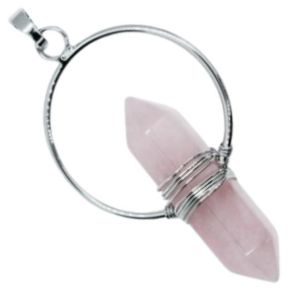 Rose Quartz Wand Wire Pendant Necklace