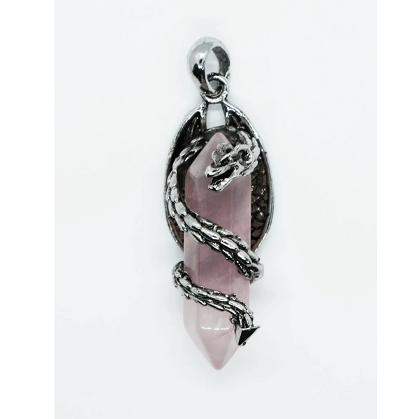 Rose Quartz Dragon Pendant Necklace