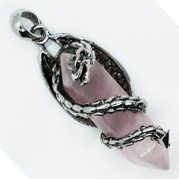 Rose Quartz Dragon Pendant Necklace