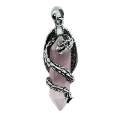 Rose Quartz Dragon Pendant Necklace