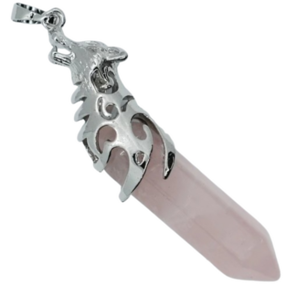 Rose Quartz Wolf Pendant Necklace