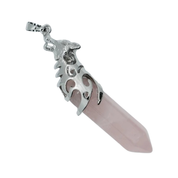 Rose Quartz Wolf Pendant Necklace