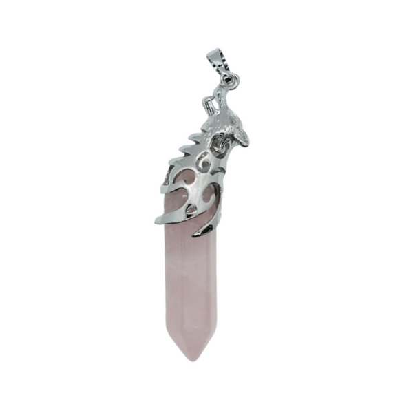 Rose Quartz Wolf Pendant Necklace