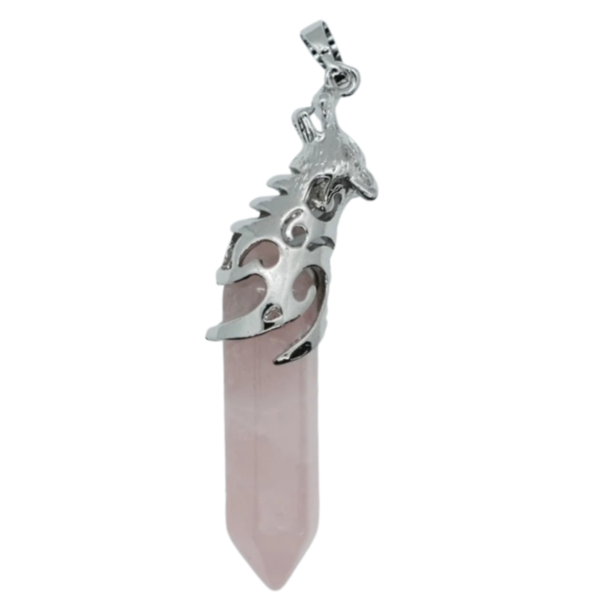 Rose Quartz Wolf Pendant Necklace