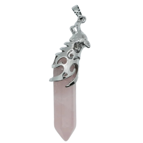 Rose Quartz Wolf Pendant Necklace