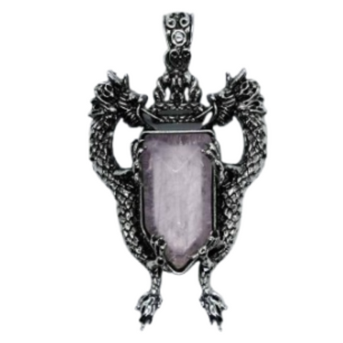 Rose Quartz Dragon Pendant Necklace