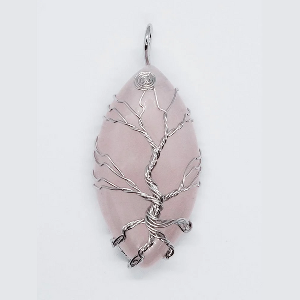 Rose Quartz Eye Tree of Life Pendant Necklace
