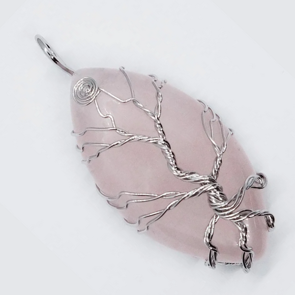 Rose Quartz Eye Tree of Life Pendant Necklace