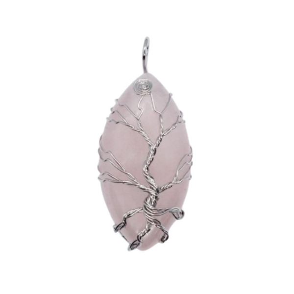 Rose Quartz Eye Tree of Life Pendant Necklace