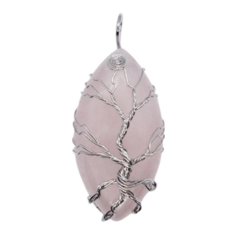 Rose Quartz Eye Tree of Life Pendant Necklace
