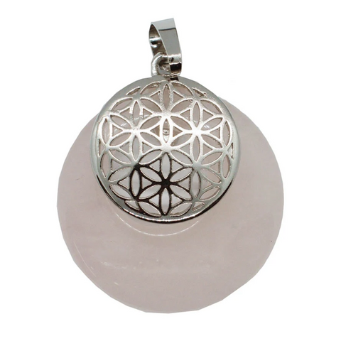 Rose Quartz Donut Flower of Life Pendant Necklace