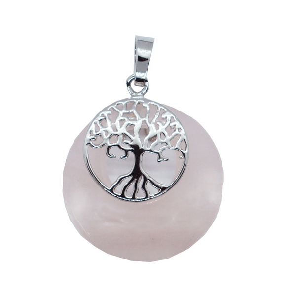 Rose Quartz Donut Tree of Life Pendant Necklace