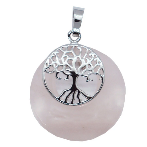 Rose Quartz Donut Tree of Life Pendant Necklace