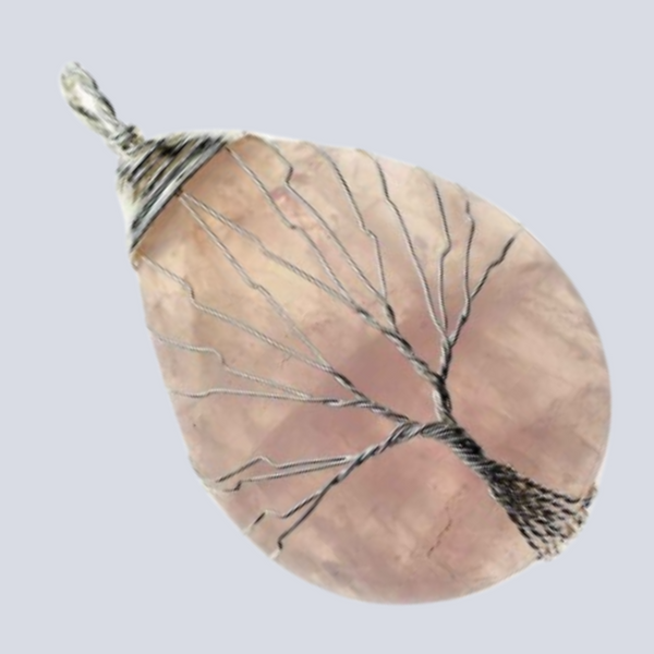 Rose Quartz Wire Wrapped Tree of Life Pendant Necklace