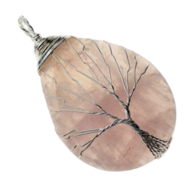 Rose Quartz Wire Wrapped Tree of Life Pendant Necklace