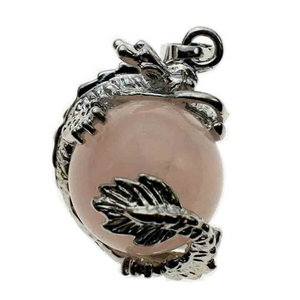 Rose Quartz Dragon on Ball Pendant Necklace