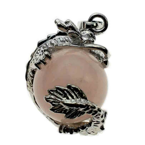 Rose Quartz Dragon on Ball Pendant Necklace