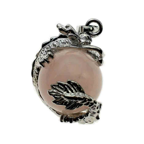 Rose Quartz Dragon on Ball Pendant Necklace