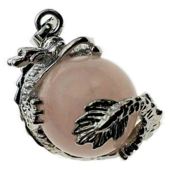Rose Quartz Dragon on Ball Pendant Necklace