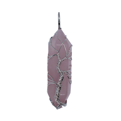 Rose Quartz Wire Wrapped Tree of Life  Pendant Necklace