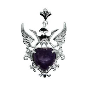 Amethyst Heart, Crown and Wings Pendant Necklace