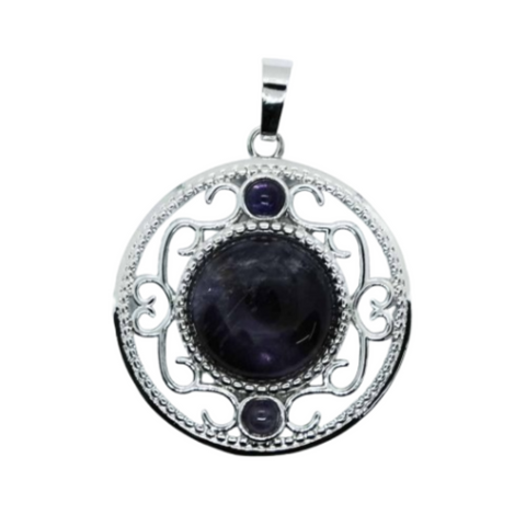 Amethyst Round Lacy Pendant Necklace